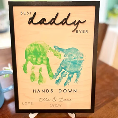 Hands Down Best Dad Ever 2-Layered Wooden Plaque With Stand Personalized Gift