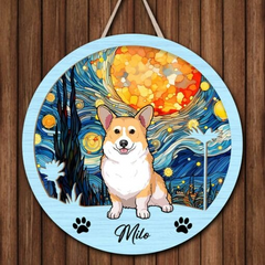 Personalized Dog Cat Art Background Wooden Door Sign
