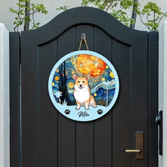 Personalized Dog Cat Art Background Wooden Door Sign