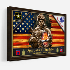 Personalized Poster Canvas For Military Veteran Custom Rank Name Division Veteran American Rustic Flag