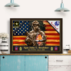 Personalized Poster Canvas For Military Veteran Custom Rank Name Division Veteran American Rustic Flag