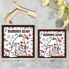 Mama Bear Floral Style - Birthday, Loving Gift For Mom, Mother, Grandma, Grandmother - Personalized 2-Layered Wooden Plaque With Stand