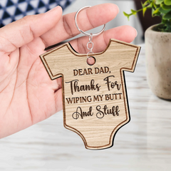 Custom Photo Thanks For Wiping - Gift For New Father - Personalized Wooden Keychain