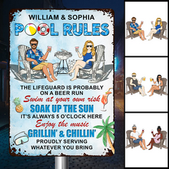 Pool Rules Enjoy The Music Grilling And Chilling Gift For Couples Personalized Custom Metal Sign