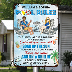 Pool Rules Enjoy The Music Grilling And Chilling Gift For Couples Personalized Custom Metal Sign