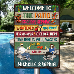 Patio Grilling Proudly Serving Whatever You Bring Gift For Couples Personalized Custom Metal Sign