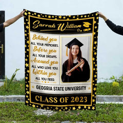 Couverture personnalisée derrière vous tous vos souvenirs, cadeaux de remise des diplômes universitaires pour elle 2023, couverture de remise des diplômes avec photo 
