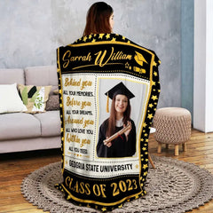 Customized Behind You All Your Memories Blanket, University Graduation Gifts For Her 2023, Graduation Blanket With Picture