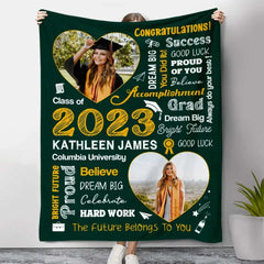 Personalized Word Art Graduation Blanket With Photo, Class Of 2023 Graduation Senior Gift, Graduation Gift For Daughter
