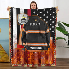 Firefighter Us Flag Armor And Name Custom Blanket Gift For Firefighter Fireman
