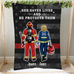 Save Lives Couple Friends - Couverture personnalisée Pompier, EMS, Officier de police, Militaire, Infirmière 