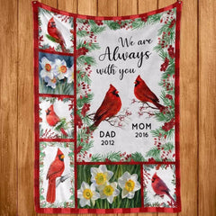 Cardinals Always With You Holly Branch Personalized Fleece Blanket