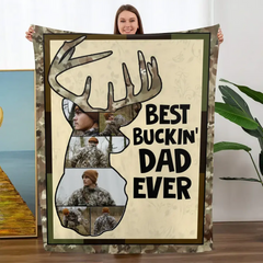 Best Buckin’ Dad Ever Personalized Blanket, Father’s Day Gifts For Hunting Dads, Deer Hunting Dad Gift