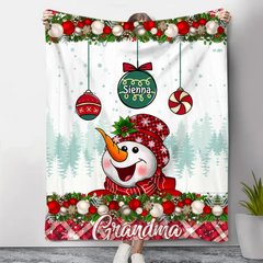 Bonhomme de neige Nana - Couverture personnalisée personnalisée - Fête des Mères, Cadeau de Noël pour grand-mère, maman, membres de la famille 