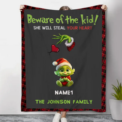 Méfiez-vous de l'enfant, cadeau pour la famille, Green Monster Kids - Couverture personnalisée personnalisée, Noël 