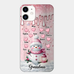 Étui de téléphone personnalisé bonhomme de neige grand-mère - Idée cadeau de Noël pour grand-mère - Jusqu'à 10 enfants - Étui pour iPhone/Samsung/GooglePixel - Grand-mère