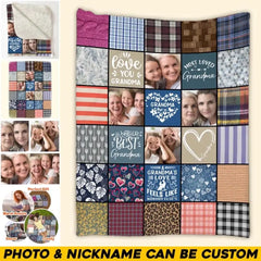 Personalized Upload Your Grandma Aunt Nana Mommy Photos Love You Quilt Blanket Printed