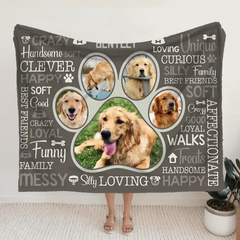 Custom Paw Print Photo Collage Blanket, Personalized Pet Photo Gifts, Picture Of Your Dog Gifts