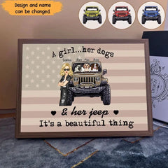 Personalized A Girl Her Dogs & Her Jeep It's A Beautiful Thing Jeep Girl Light Frame Canvas Printed