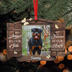Custom Personalized Memorial Photo Wooden Ornament - Memorial Gift Idea For Pet Owner - No Longer By Our Side But Forever In Our Hearts