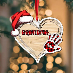 Personalized Grandma Kid Caro Color Christmas Wood Ornament Printed