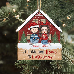 All Hearts Come Home For Christmas - Ornement en bois personnalisé personnalisé - Cadeau de Noël pour couple, femme, mari, membres de la famille