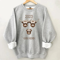 2023 Highland Cow Family Sweatshirt - Farmhouse Christmas Theme, Rustic Personalized Shirt for the Holidays