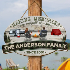 Custom Personalized Camping Wooden Sign - Gift Idea For Couple/ Family/ Camping Lovers - Couple/ Adult With Up to 3 Kids And 3 Pets - Making Memories One Campsite At A Time