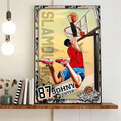 Affiche de basket-ball personnalisée, toile, style vintage, cadeaux pour fils de basket-ball, cadeaux pour les amateurs de basket-ball, cadeaux de basket-ball personnalisés, cadeaux pour joueurs de basket-ball avec nom, numéro et look personnalisés