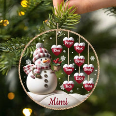 Happy Christmas Snowman Grandma Mom Hanging Sweet Heart Kids Personalized Ornament