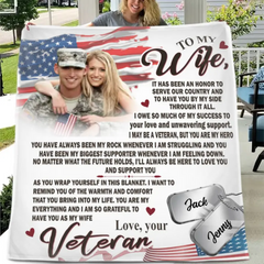 Custom Personalized Photo Single Layer Fleece/Quilt Blanket - Gift Idea For Veteran's Wife/ Gift For Her/ Mother's Day Gift For Wife From Husband