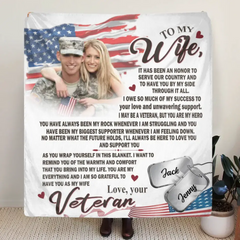 Custom Personalized Photo Single Layer Fleece/Quilt Blanket - Gift Idea For Veteran's Wife/ Gift For Her/ Mother's Day Gift For Wife From Husband