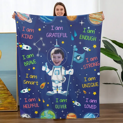 Kid Affirmations I Am Kind Smart Loved Astronaut - Couverture photo personnalisée 