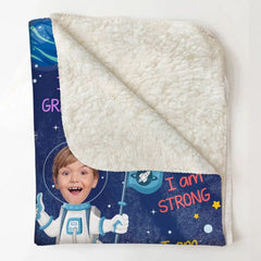 Kid Affirmations I Am Kind Smart Loved Astronaut - Personalized Photo Blanket