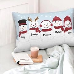 Personalised Family Snowman Cushion Throw Pillow Cover with Names Christmas Thanksgiving Day Decor for Home Farmhouse Sofa Couch