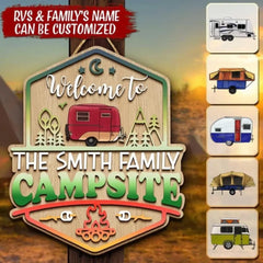 Bienvenue au camping - Panneau de porte en bois personnalisé 2 couches, cadeau pour camping-car, décoration de camping-car
