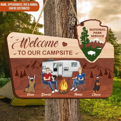 Bienvenue dans notre camping - Panneau en bois personnalisé, cadeau pour les amateurs de camping