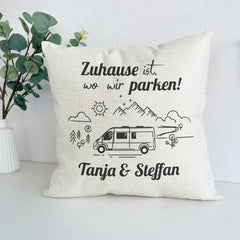 Personalized Camping Pillows, Camper Gifts, Camper Accessories, Home is Where We Park