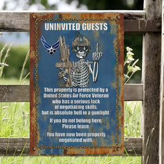 Uninvited Guests This Property Is Protected By A Veteran Personalized Metal Sign For Veteran