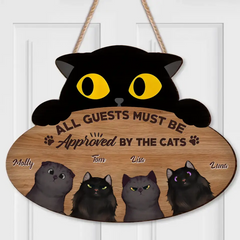 Panneau en bois personnalisé pour chat - Jusqu'à 4 chats - Idée cadeau pour la fête des mères pour les amoureux des chats - Tous les invités doivent être approuvés par le chat