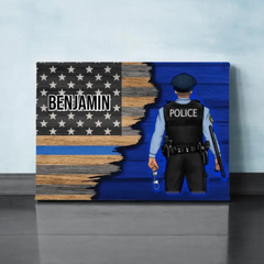 Toile personnalisée, drapeau américain bleu Thin Line, cadeau pour les policiers