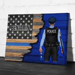 Personalized Canvas, Thin Line Blue American Flag, Gift For Police Officers