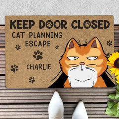 Veuillez garder la porte fermée pour planifier l'évasion des chats - Tapis décoratif personnalisé pour décoration d'intérieur - Cadeau de pendaison de crémaillère pour les amoureux des animaux de compagnie et les propriétaires d'animaux de compagnie