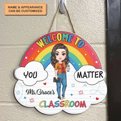 Bienvenue dans la classe Rainbow - Panneau de porte personnalisé - Fête de l’enseignant, cadeau d’appréciation pour l’enseignant