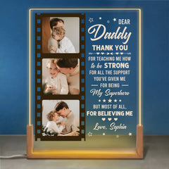 Custom Photo Thank You Daddy For Teaching Me How To Be Strong - Family Personalized Custom Shaped 3D LED Walnut Night Light - Father's Day, Birthday Gift For Dad