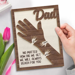 We Hold Our Hands Together And Forever - Family Personalized Custom 2-Layered Wooden Plaque With Stand - Father's Day, Gift For Dad, Grandpa