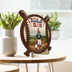 Proud Baseball Dad - Gift For Baseball Father - Personalized 2-Layered Wooden Plaque With Stand