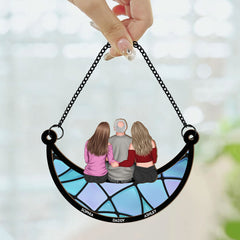 Dad And Children - Personalized Window Hanging Suncatcher Ornament