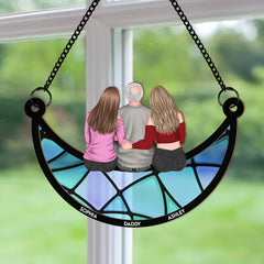 Dad And Children - Personalized Window Hanging Suncatcher Ornament