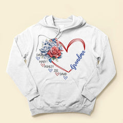 Grandma Sweethearts Grandkids 4th of July Personalized White T-shirt and Hoodie